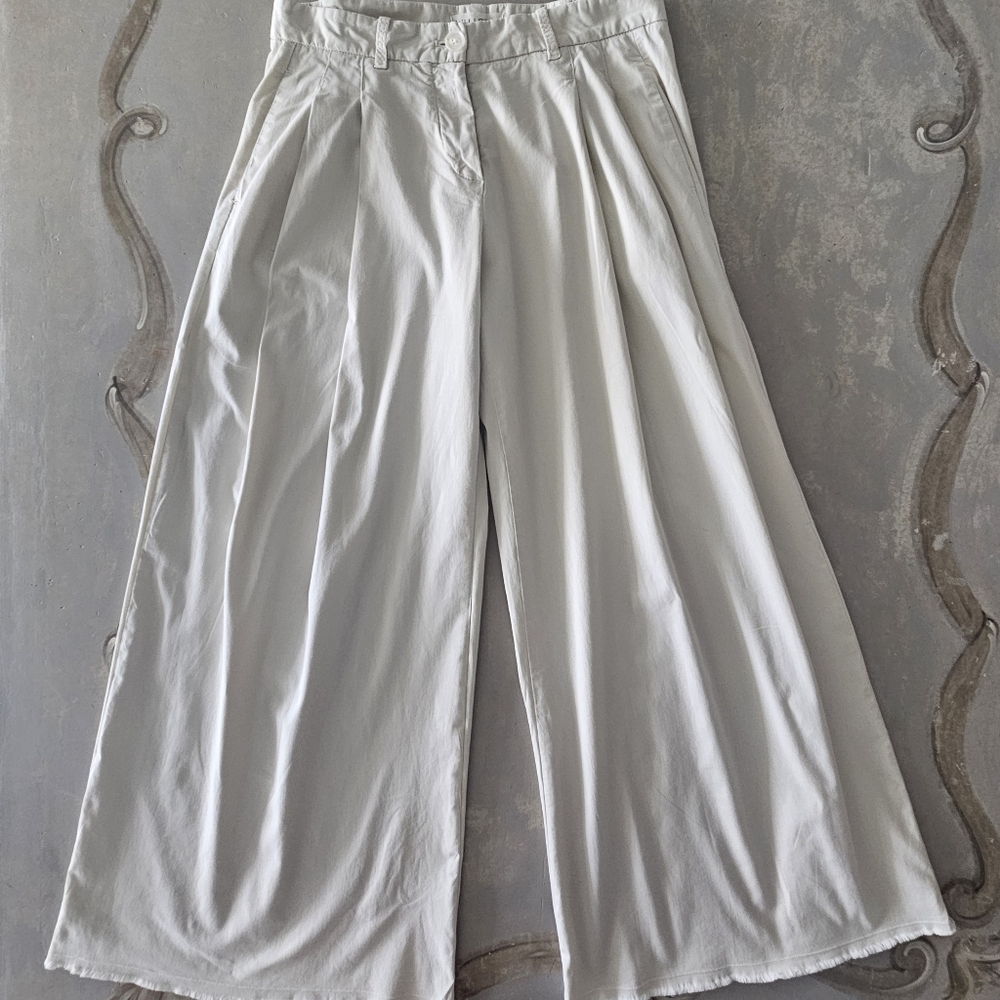 Nili Lotan Dilon Buff Pleated High Waist Ultra Wide Leg Raw Hem Khaki Pants - Picture 5 of 15